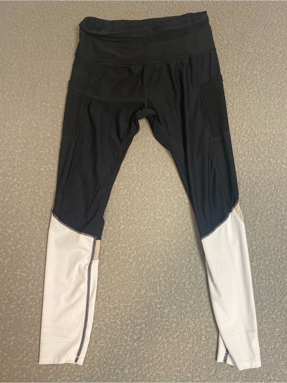 Black and Cream Colorblock Active Leggings